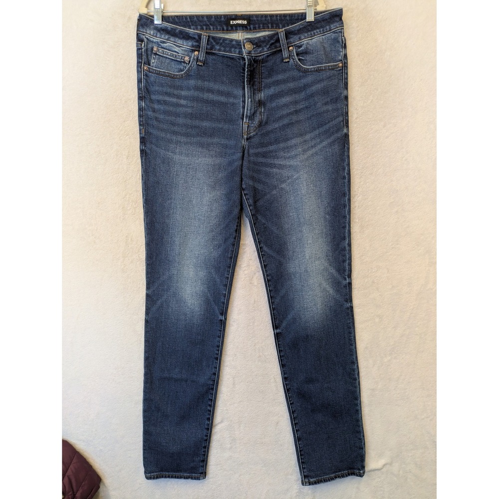 Express Jeans Womens 34 x 34 Dark Wash Blue Slim Straight Conscious Edit Stretch